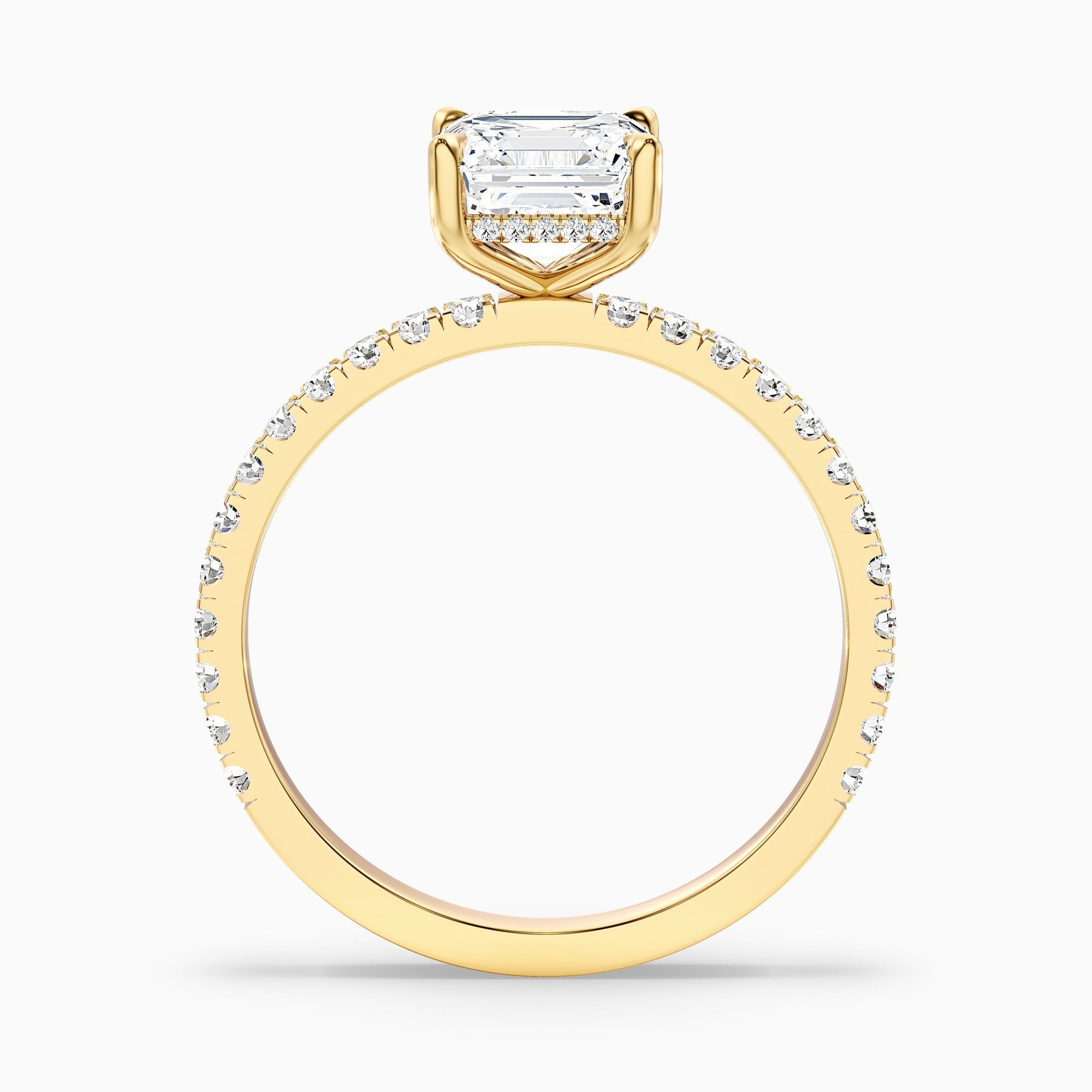 Crystaluxe Asscher Cut Side Stone Pave Lab Grown Diamond Engagement Ring